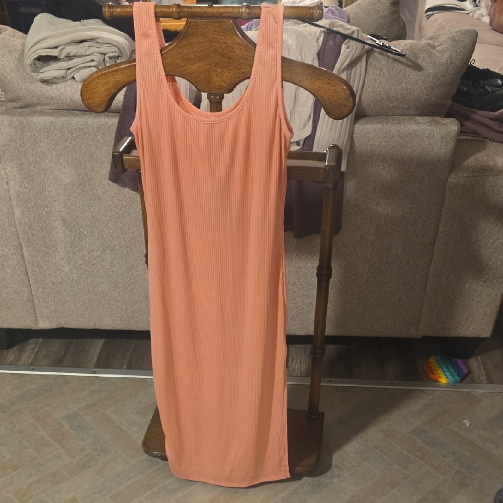 Peach Sleeveless Ribbed Dress